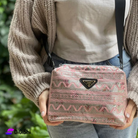 Women's Embroidered Shoulder Bag with PRADA logo Shoulder Strap Pink
