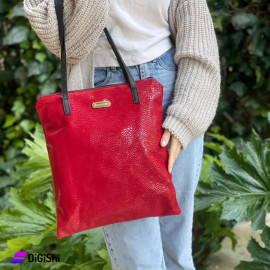 Women's Big Shoulder Bag BURRBERRY Logo Snake Leather Red Color