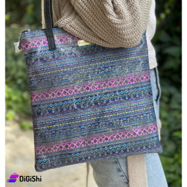 Women's Big Shoulder Bag BURRBERRY Logo Fabric Blue and Pink Color