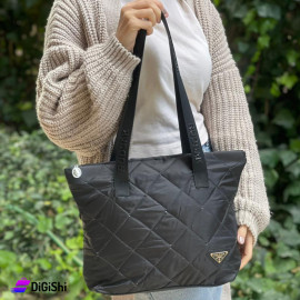 Women's Large Fabric Bag with Aids Print and PRADA Logo Black