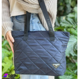 Women's Large Fabric Bag with Aids Print and PRADA Logo Navy