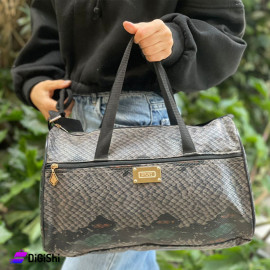 Leather Sports Bag with Snake Leather Gray Color