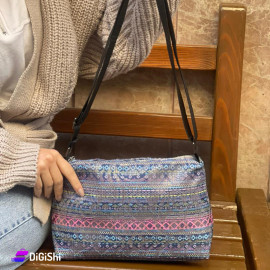 Women's Shoulder Bag Decorated with Fabric and Studded with Straps Purple and Pink Colour