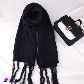Women's Braided Wool Scarf - Dark Blue