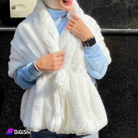 كاب نسائي فرو ناعم دبل مع زمة لون أبيض