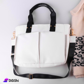 Women's Leather Shoulder and Handbag with Front Pockets White