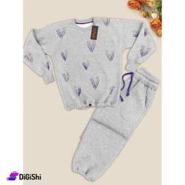 Women's Cotton Fleece Pajamas With Rubber Gray Color