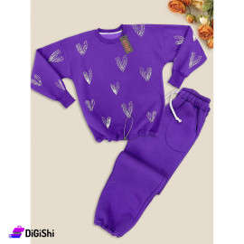 Women's Cotton Fleece Pajamas With Rubber Purple Color