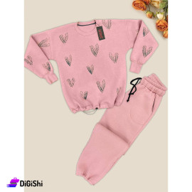 Women's Cotton Fleece Pajamas With Rubber Pink Color