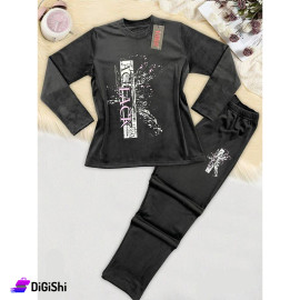 Women's Double Two Face Velvet Pajamas with Print Black Color