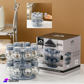 MOMAZ HOUSEHOLD 16-Piece Transparent Glass Rotating Salt & Pepper Set