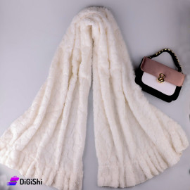 Soft Fur Scarf with Ruffle and Stones Frills White Color