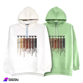 STARTER Women's Long Sleeved Cotton Sweatshirt with Hood and Hearts Drawing