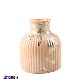 Gypsum Decorative Masterpiece Shape of Jar Small Light Orange with Gold Pieces