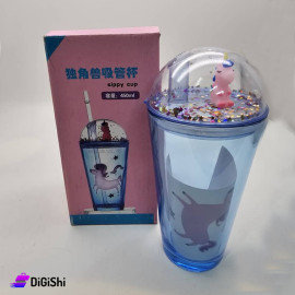 Glass Cup with Straw and Lid with Unicorn Inside