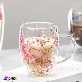 Clear Pyrex Cup with Two Layers Roses Inside White and Pink