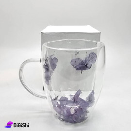 Clear Pyrex Cup with Two Layers Butterflies Inside Purple