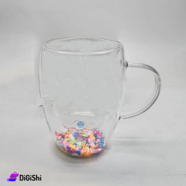 Clear Pyrex Cup with Two Layers Colorful Hearts Inside