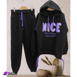 Women's Guaranteed Fleece Cotton Pajamas with Hood and NICE Print Black Color