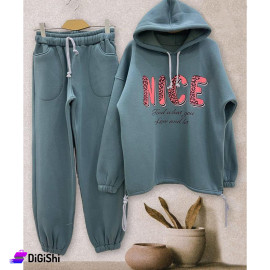 Women's Guaranteed Fleece Cotton Pajamas with Hood and NICE Print Petrol Color