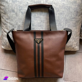 Women's Shoulder and Hand Bag leather with PRADA logo 3Lines Black Brown