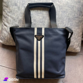 Women's Shoulder and Hand Bag leather with PRADA logo 3Lines Navy