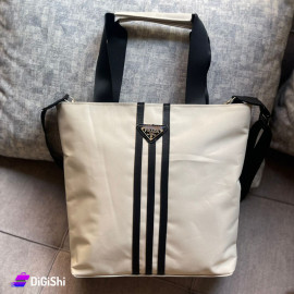 Women's Shoulder and Hand Bag Fabric with PRADA logo 3Lines Black Beige