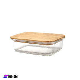 Glass Container with Wooden Lid Rectangular Shape Small Size
