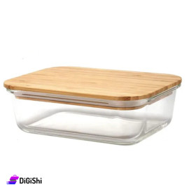 Glass Container with Wooden Lid Rectangular Shape Big Size