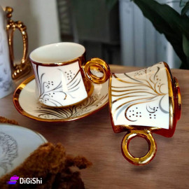 12 Pieces Set of Coffee Cups OffWhite and Gold S22-39