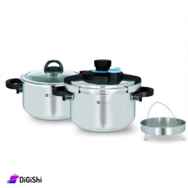Set of Two Stainless Steel Pressure Cookers 6Liters and 8Liters DORSCH Brand