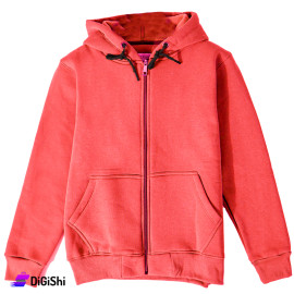 Women's Cotton Hoodie Jacket with Pocket Coral