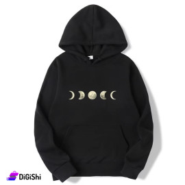 Sweaters Plain Cotton Hoodie Full Moon Phases Quilted Black