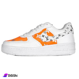 Women's Leather and Fabric Nike Air Force Louis Vuitton Boots White and Orange