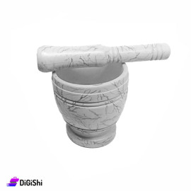 Garlic Pestle With Marble-Patterned Jar OffWhite