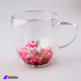 كوب بيركس شفاف طبقتين بداخلهما ورود فوشيا