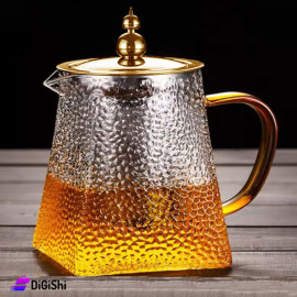 إبريق زجاج محجر مع مصفاة لون شفاف وذهبي