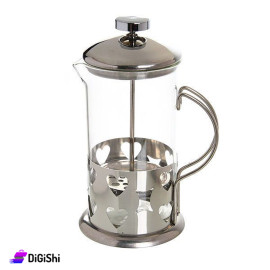Manual Coffee and Tea Maker with French Press Filter Stainless Steel Engraved with Hearts 600ml Silver