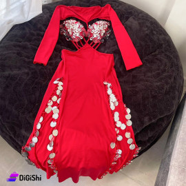 Sway Dance Suit Satin Dress Embroidered Red