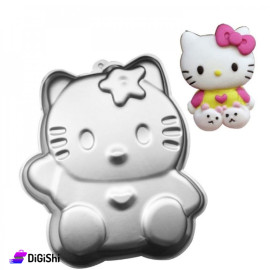 قالب كيك وشوكولا ألمينيوم شكل Hello Kitty لون رمادي