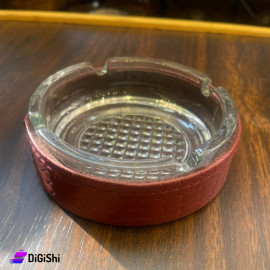 منفضة سجائر دائرية زجاج وجلد لون بني