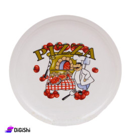 Large Pizza Plate Chef's Drawing White