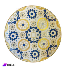 Glass Dish Decorative Patterned Size 25cm Blue and Yellow