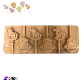 قالب للشوكولا وللمصاص سيليكون شكل حصان وقرد لون بني فاتح