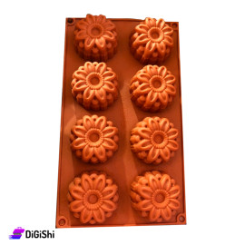 Silicone Cupcake Mold with Flower Shapes Containing 8 Brick Colored Molds