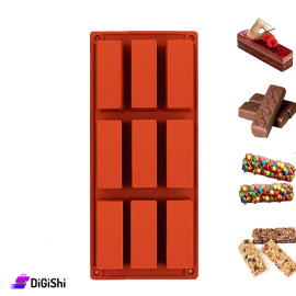 Silicone Cupcake Mold with Rectangular Shapes Containing 9 Brick Colored Molds