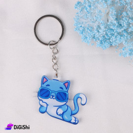 Plexiglass Cat Keychain Blue