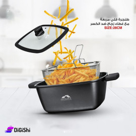 مقلى غرانيت مع شبك وغطاء زجاجي ماركة MOMZA موديل BTG828 قياس 28سم