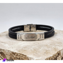 بلاك رجالي أسود طبقتين مصنوع من الستانلس ستيل مع شعار CARTIER فضي