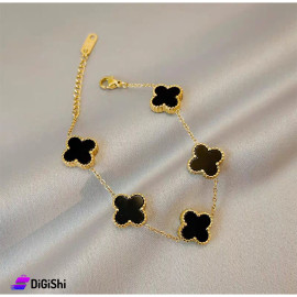 إسوارة نسائية سلسلة رفيعة مع ورود Van Cleef ستانلس ستيل لون ذهبي وأسود